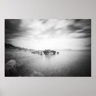 B&W long exposure of a beach in Rabac, Croatia Poster