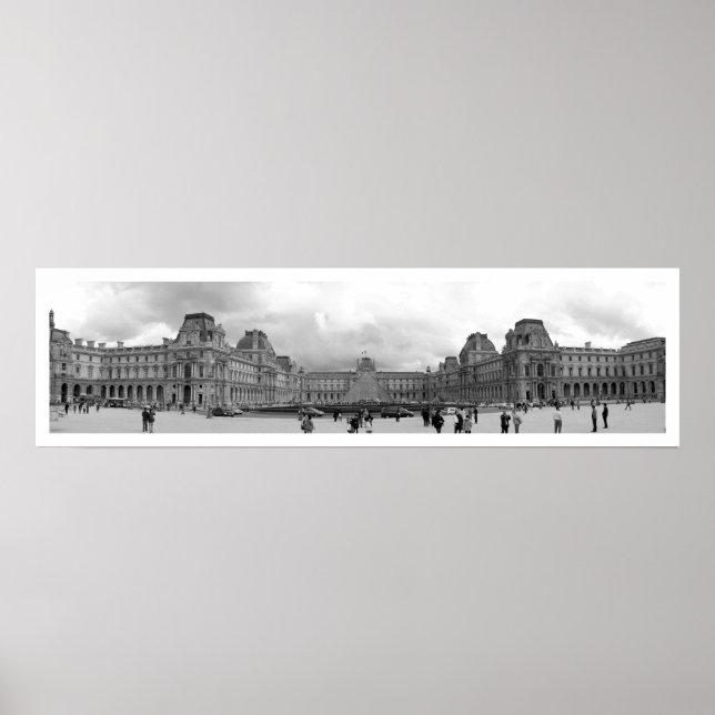 B&W Louvre Panoramic Poster (Front)