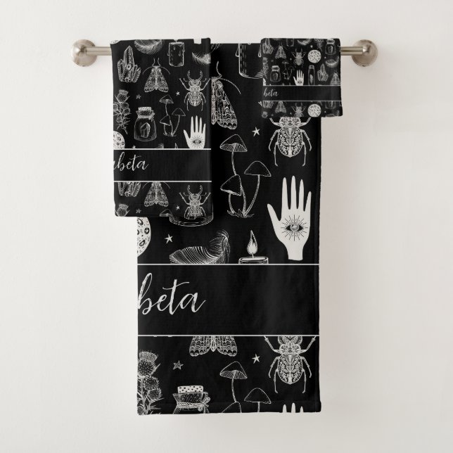 B/W Magic Bugs and Stuff Bath Towel Set (Insitu)