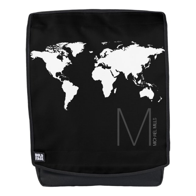b&w map of world backpack (Front)