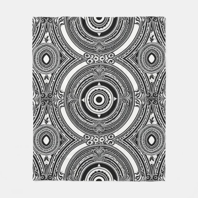 B&W Medallion Motif Fleece Blanket (Front)
