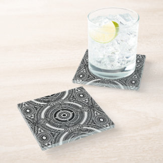 B&W Medallion Motif Glass Coaster