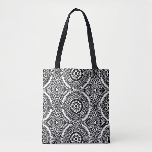 B&W Medallion Motif Tote Bag (Front)