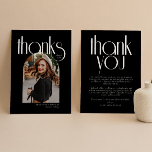 B & W Minimalist & Modern Arch Photo Graduation Thank You Card