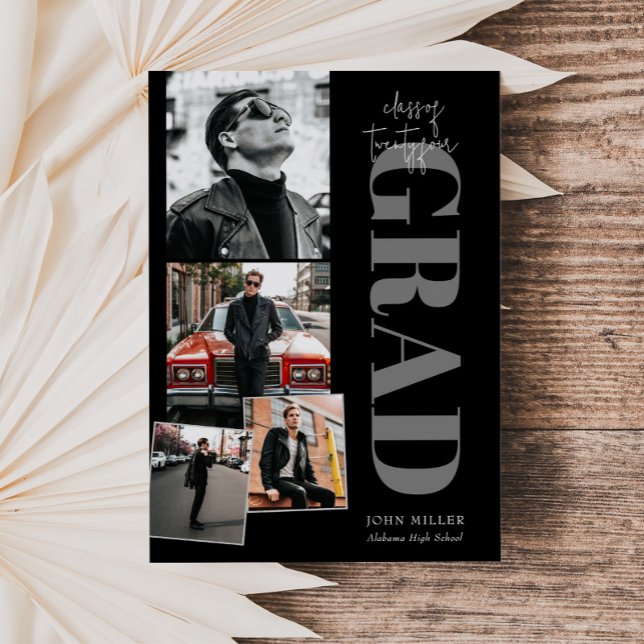 B&W Minimalist Modern Vertical 5 Photo Graduation Invitation (Creator Uploaded)