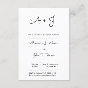 B&W monogram rehearsal dinner invitations