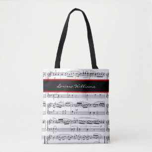 B/W music notes with name, custom Tote Bag
