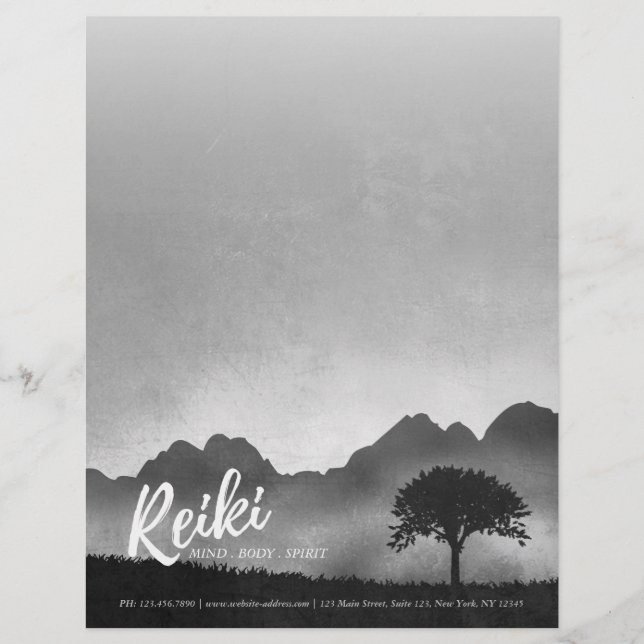 B&W Natural Reiki Master Yoga Mediation instructor Custom Letterhead (Front)