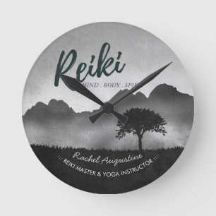 B&W Natural Reiki Master Yoga Mediation instructor Round Clock
