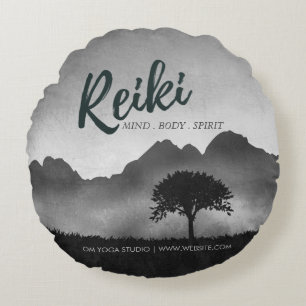 B&W Natural Reiki Master Yoga Mediation instructor Round Cushion