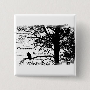 B&W Nevermore Raven Silhouette 15 Cm Square Badge