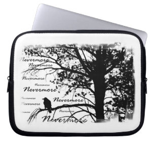 B&W Nevermore Raven Tree Silhouette - E.A. Poe Laptop Sleeve