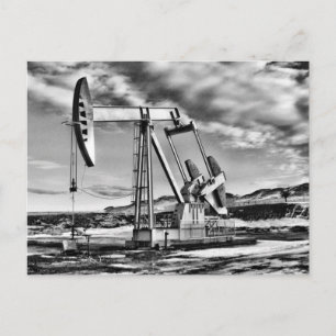 B/W Oil Well Pumping Unit Postcard