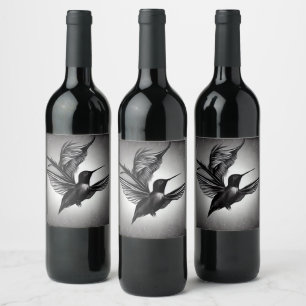 B&W Painted Hummingbird Wine Label