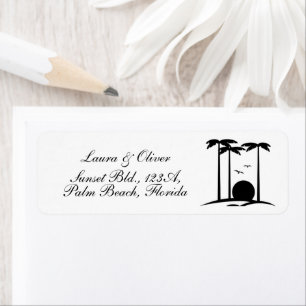 B & W Palm Trees and Sunset Return Address Label