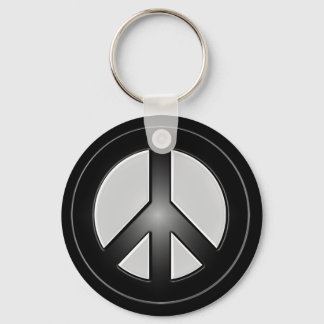 b&w peace sign key ring