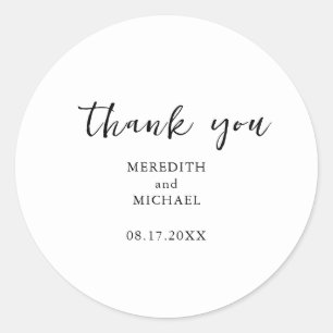B&W Personalised Dated Thank You Classic Round Sticker