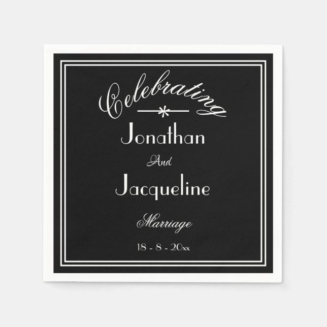 B & W Personalised Names Elegant Chic Wedding Napkin (Front)