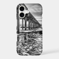 B&W pier at dawn, California