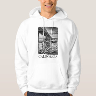 B&W pier at dawn, California Hoodie