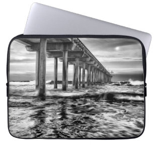 B&W pier at dawn, California Laptop Sleeve