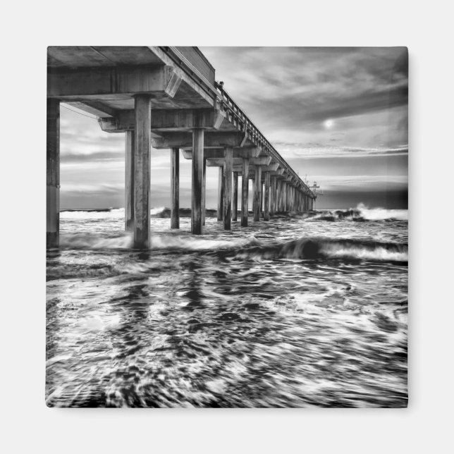 B&W pier at dawn, California Magnet (Front)