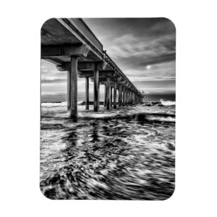 B&W pier at dawn, California Magnet