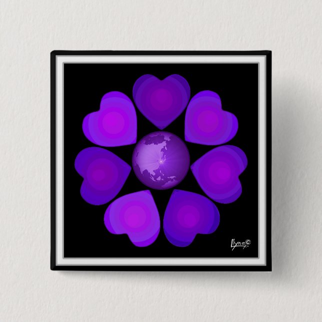 B&W Purple Hearts Beating 15 Cm Square Badge (Front)