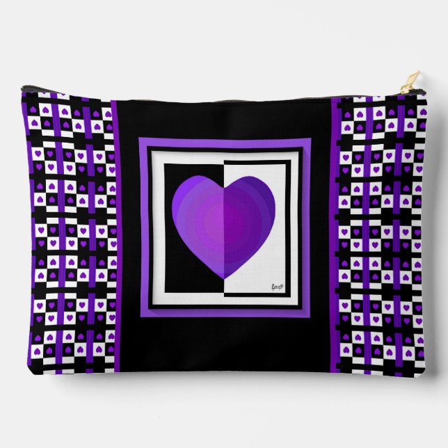 B&W purple hearts beating Accessory Pouch (Back)