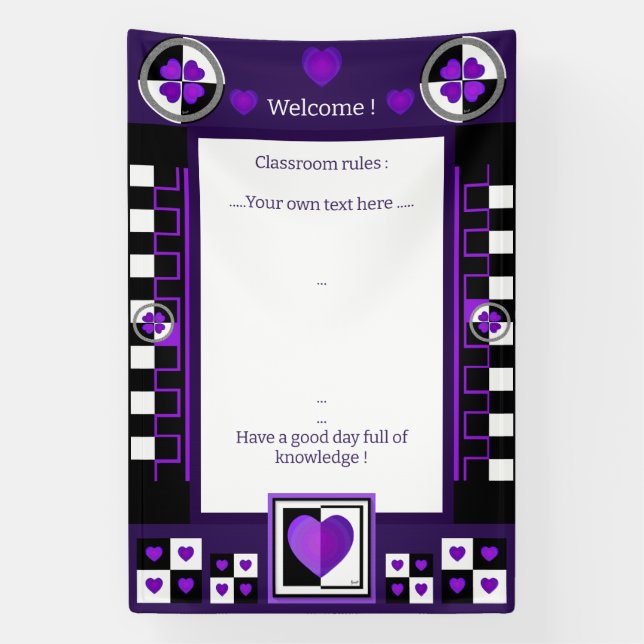 B&W purple hearts beating Banner (Vertical)