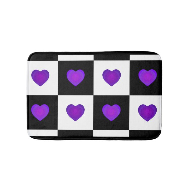 B&W Purple Hearts Beating Bath Mat (Front)