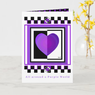 B&W Purple Hearts Beating Birthday card