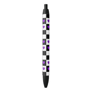B&W Purple Hearts Beating Black Ink Pen