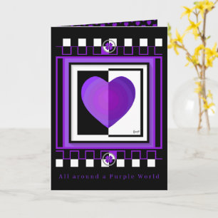 B&W Purple Hearts Beating blank card