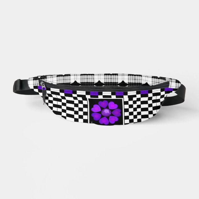 B&W purple hearts beating Bum Bags (Front)