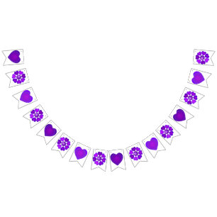 B&W Purple Hearts Beating Bunting