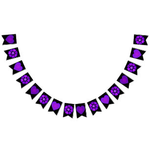 B&W Purple Hearts Beating Bunting