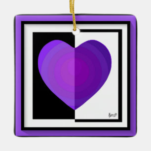 B&W Purple Hearts Beating Ceramic Ornament
