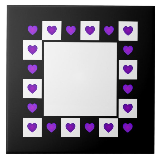 B&W Purple Hearts Beating Ceramic Tile (Front)