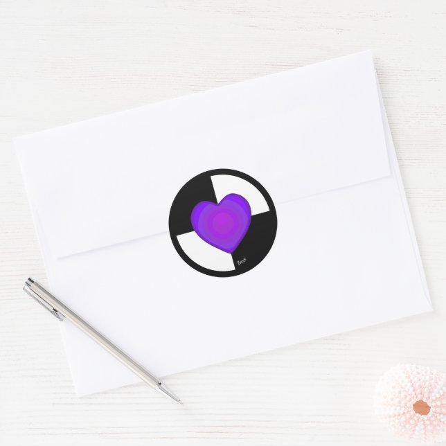B&W Purple Hearts Beating Classic Round Sticker (Envelope)