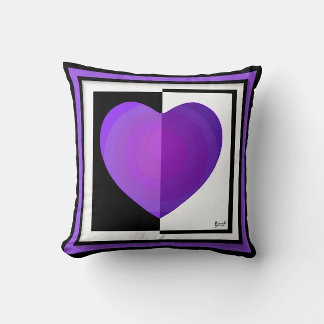 B&W Purple Hearts Beating Cushion (Front)