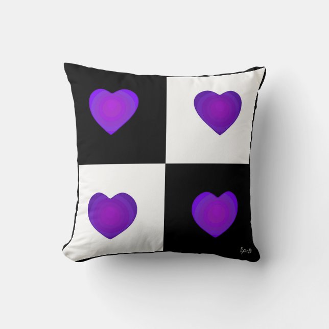 B&W Purple hearts beating Cushion (Front)