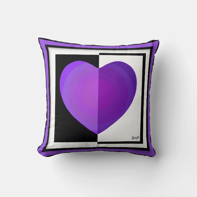 B&W Purple Hearts Beating Cushion (Front)