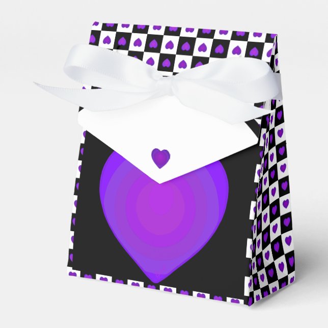 B&W Purple Hearts Beating Favour Box (Front Side)