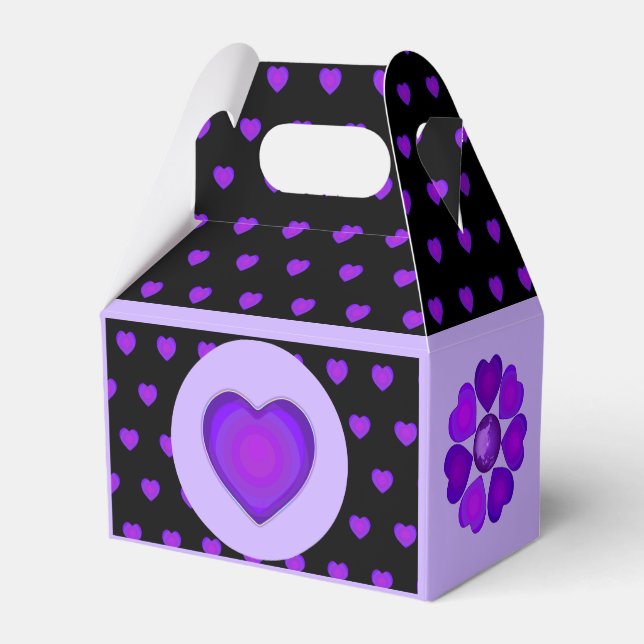 B&W Purple Hearts Beating Favour Box (Back Side)