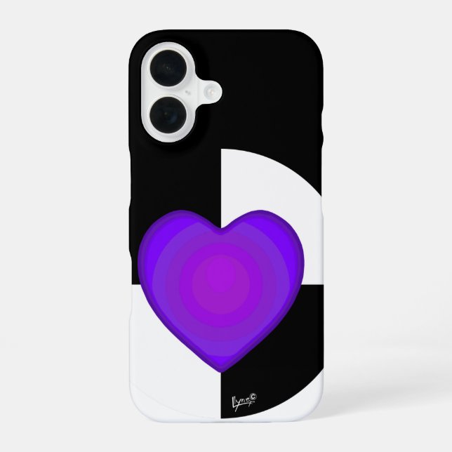 B&W Purple Hearts Beating iPhone 16 Case (Back)
