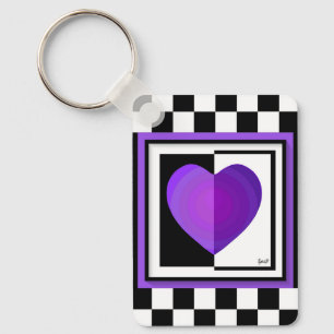 B&W Purple Hearts Beating Key Ring