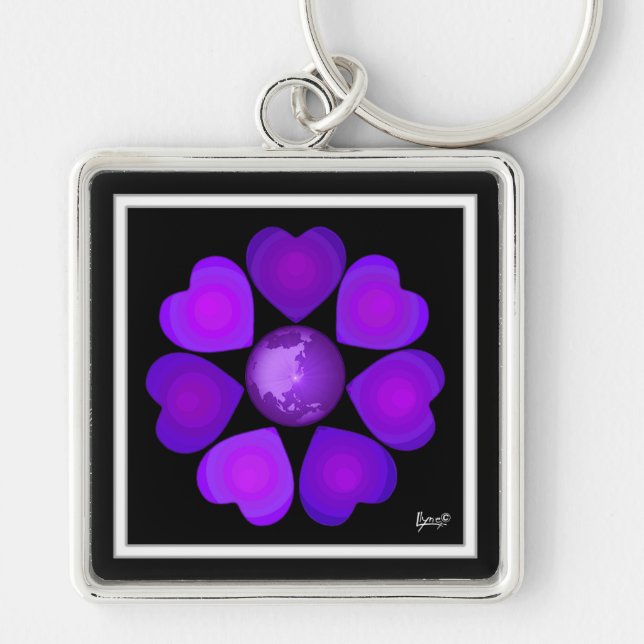 B&W Purple Hearts Beating Key Ring (Front)