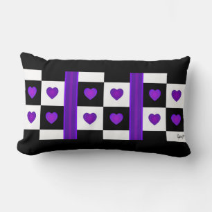 B&W Purple Hearts Beating Lumbar Cushion