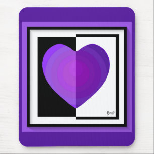 B&W Purple Hearts Beating Mouse Pad
